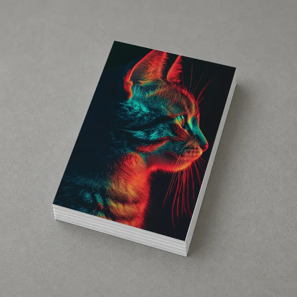 Neon Lit Kitten Dark Background Portrait – Postcards