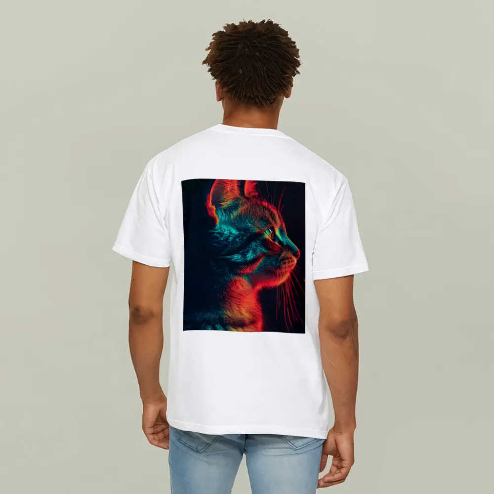 Neon Lit Kitten Dark Background Portrait – T-Shirts
