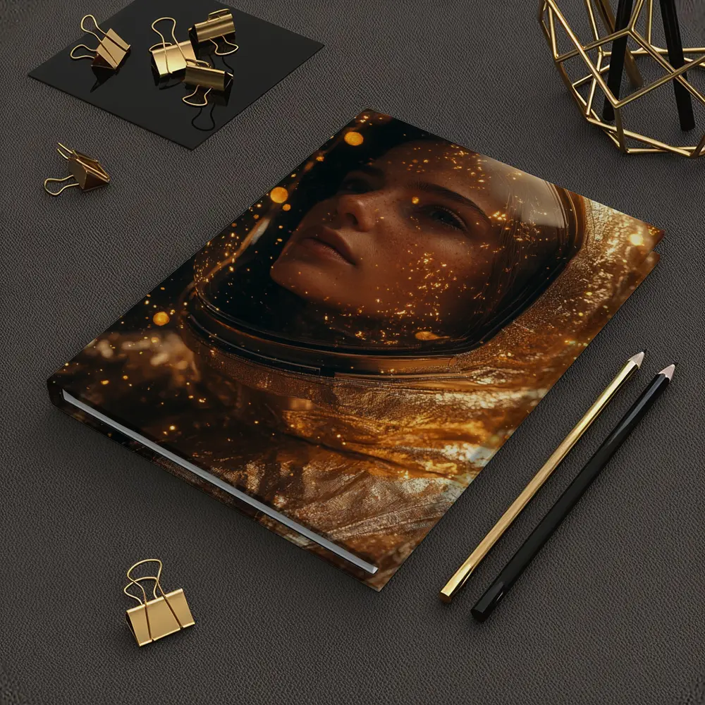 Woman Astronaut Golden Cosmic Glitter Portrait – Notebooks
