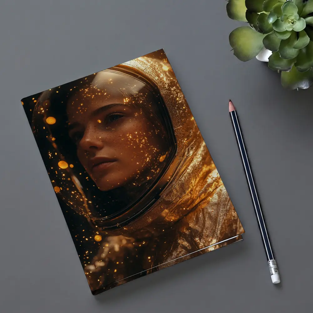 Woman Astronaut Golden Cosmic Glitter Portrait – Notebooks
