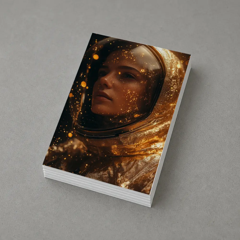 Woman Astronaut Golden Cosmic Glitter Portrait – Postcards