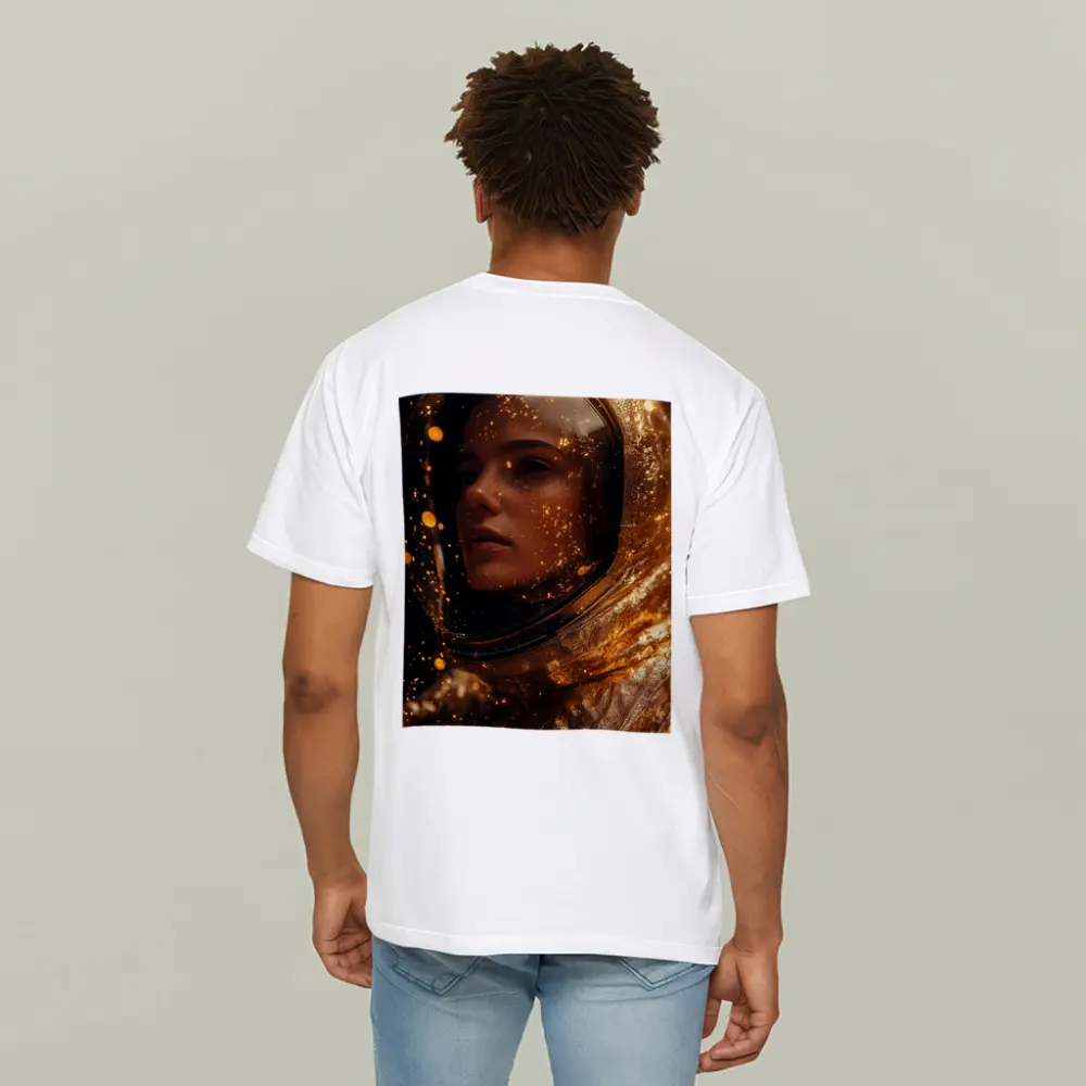Woman Astronaut Golden Cosmic Glitter Portrait – T-Shirts