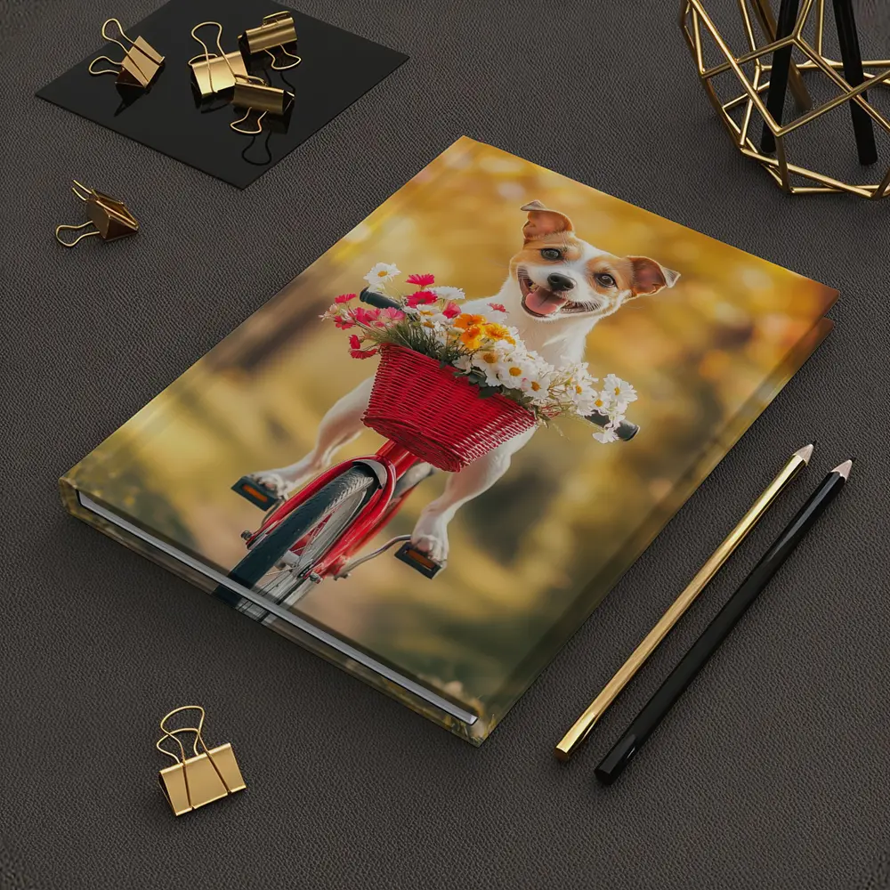 Jack Russell Terrier Riding Red Bicycle Flowers – Notebooks