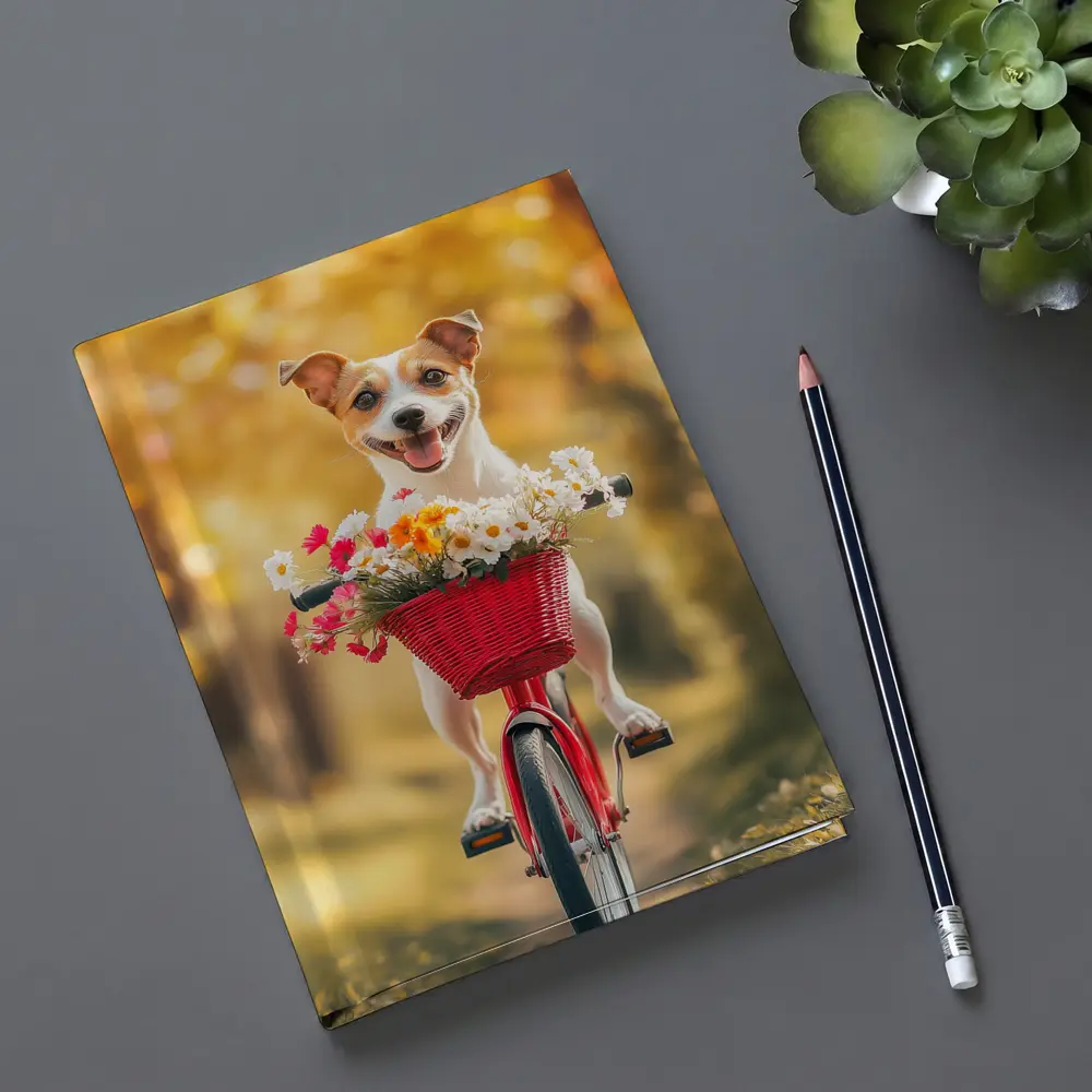 Jack Russell Terrier Riding Red Bicycle Flowers – Notebooks