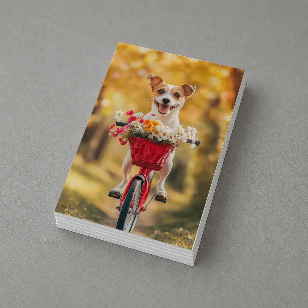 Jack Russell Terrier Riding Red Bicycle Flowers – Postcards