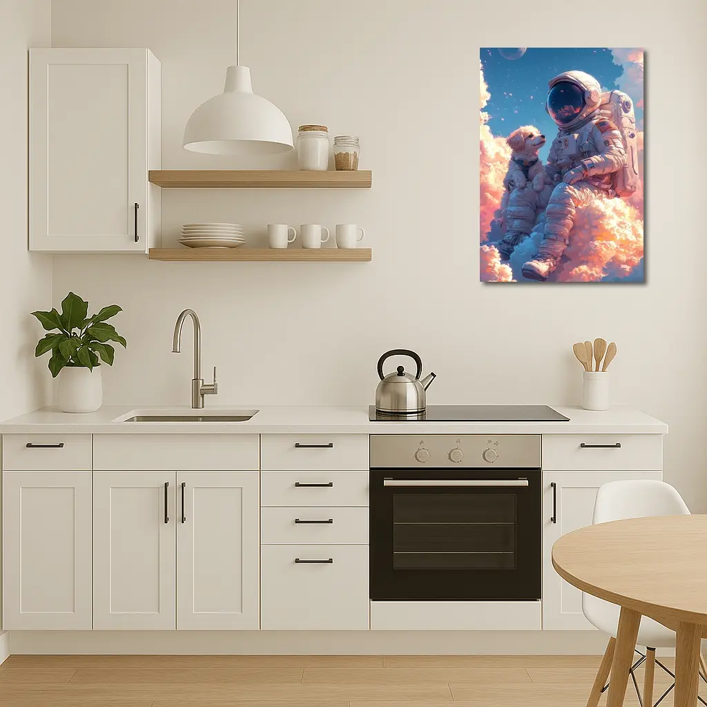 Astronaut and Dog Sitting on Clouds – Wall Art