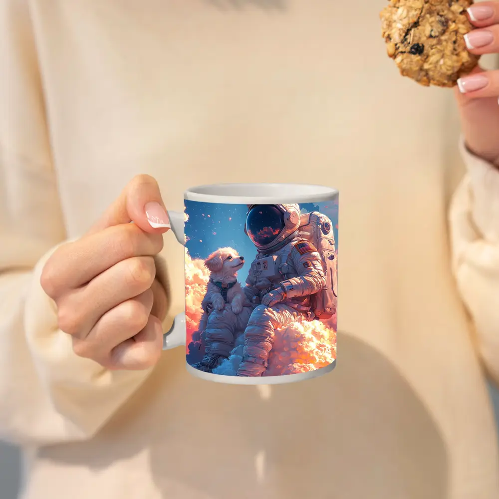 Astronaut and Dog Sitting on Clouds – Mugs