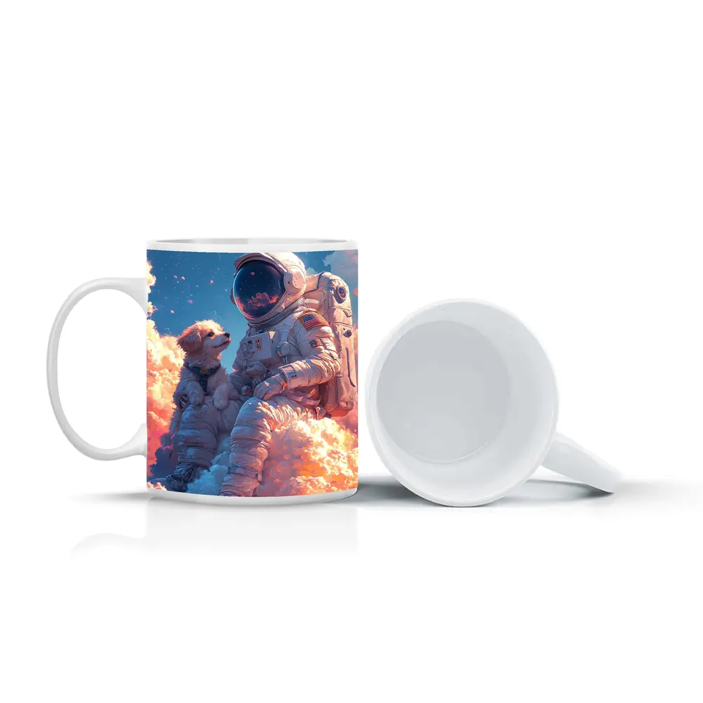 Astronaut and Dog Sitting on Clouds – Mugs