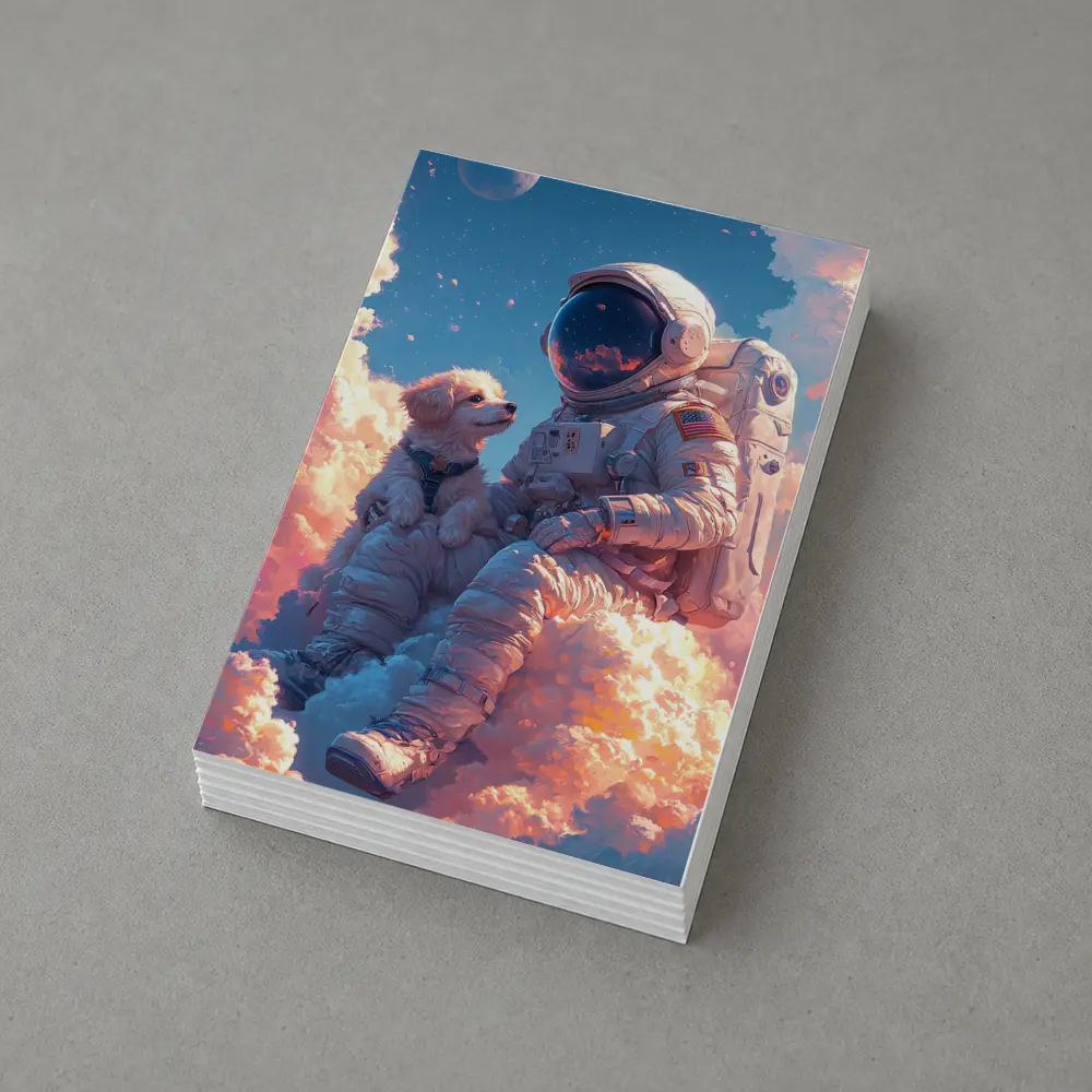 Astronaut and Dog Sitting on Clouds – Postcards