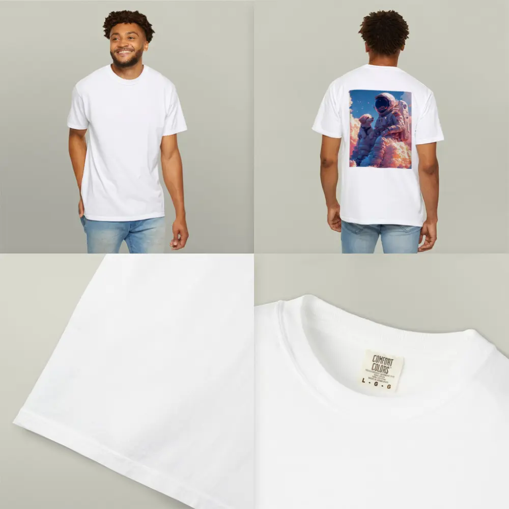 Astronaut and Dog Sitting on Clouds – T-Shirts