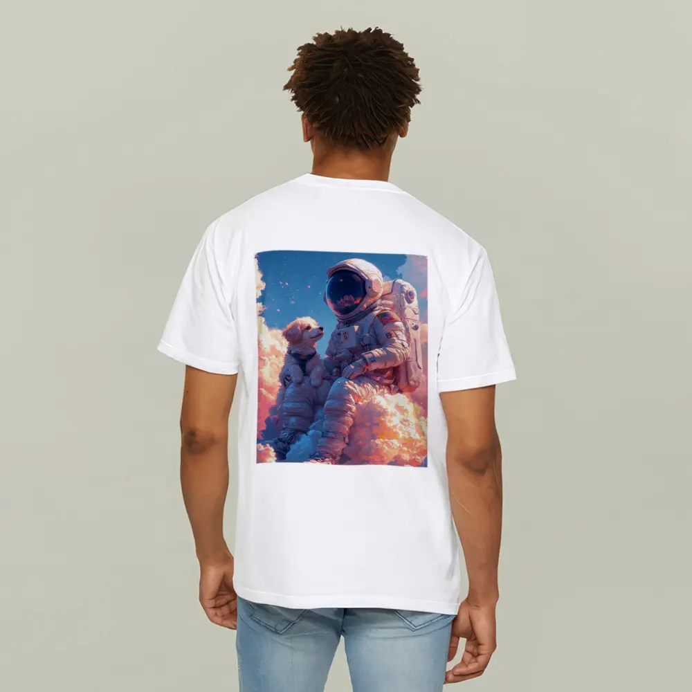 Astronaut and Dog Sitting on Clouds – T-Shirts