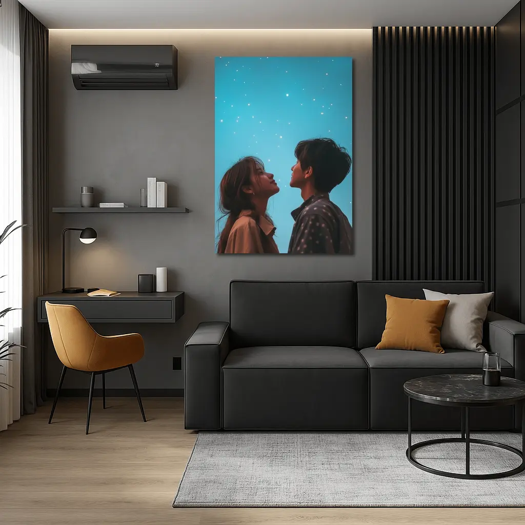 Couple Gazing Up at Starry Blue Sky – Wall Art