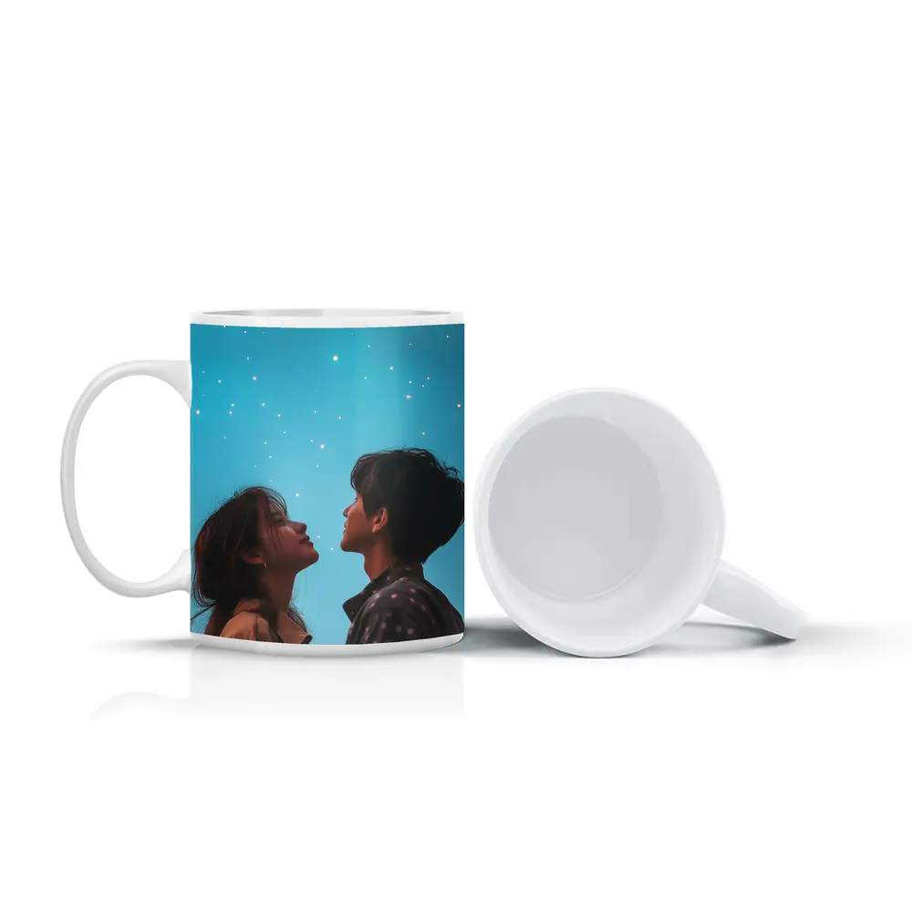 Couple Gazing Up at Starry Blue Sky – Mugs