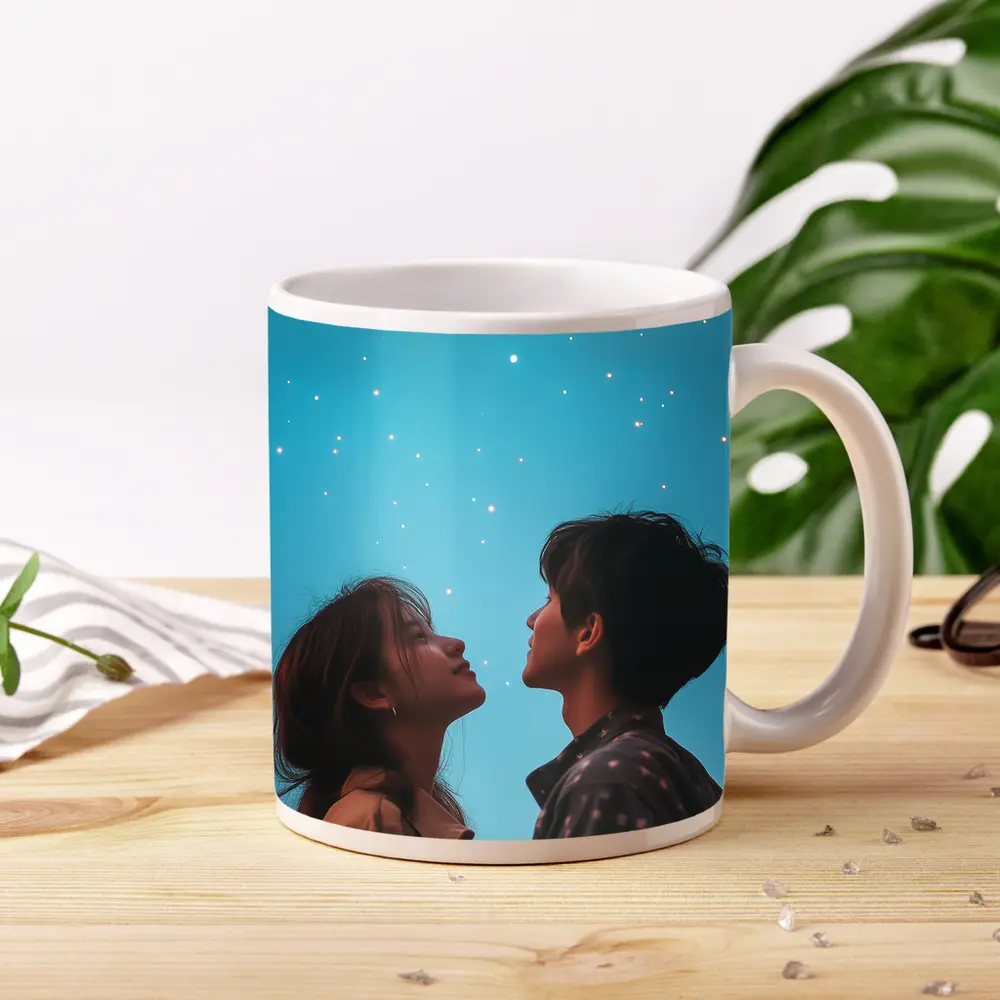 Couple Gazing Up at Starry Blue Sky – Mugs