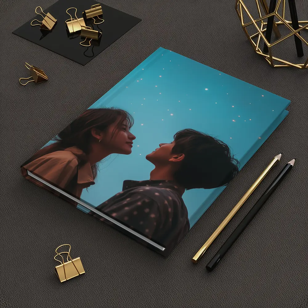 Couple Gazing Up at Starry Blue Sky – Notebooks
