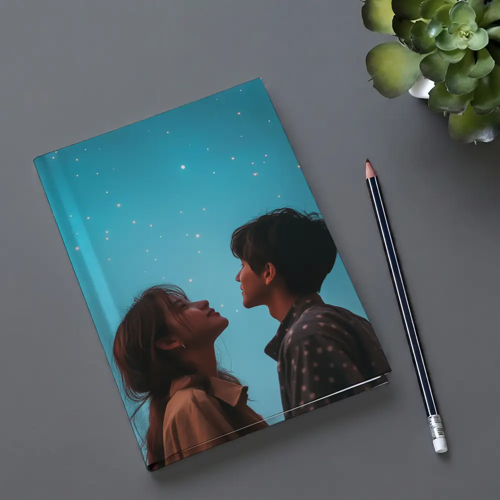 Couple Gazing Up at Starry Blue Sky – Notebooks