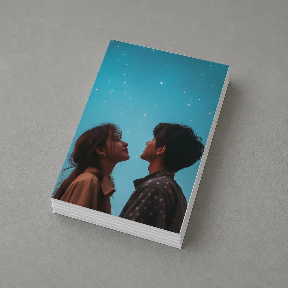 Couple Gazing Up at Starry Blue Sky – Postcards