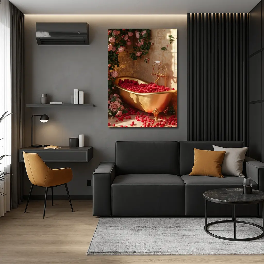 Gold Bathtub Roses Raspberries Luxury Interior – Wall Art