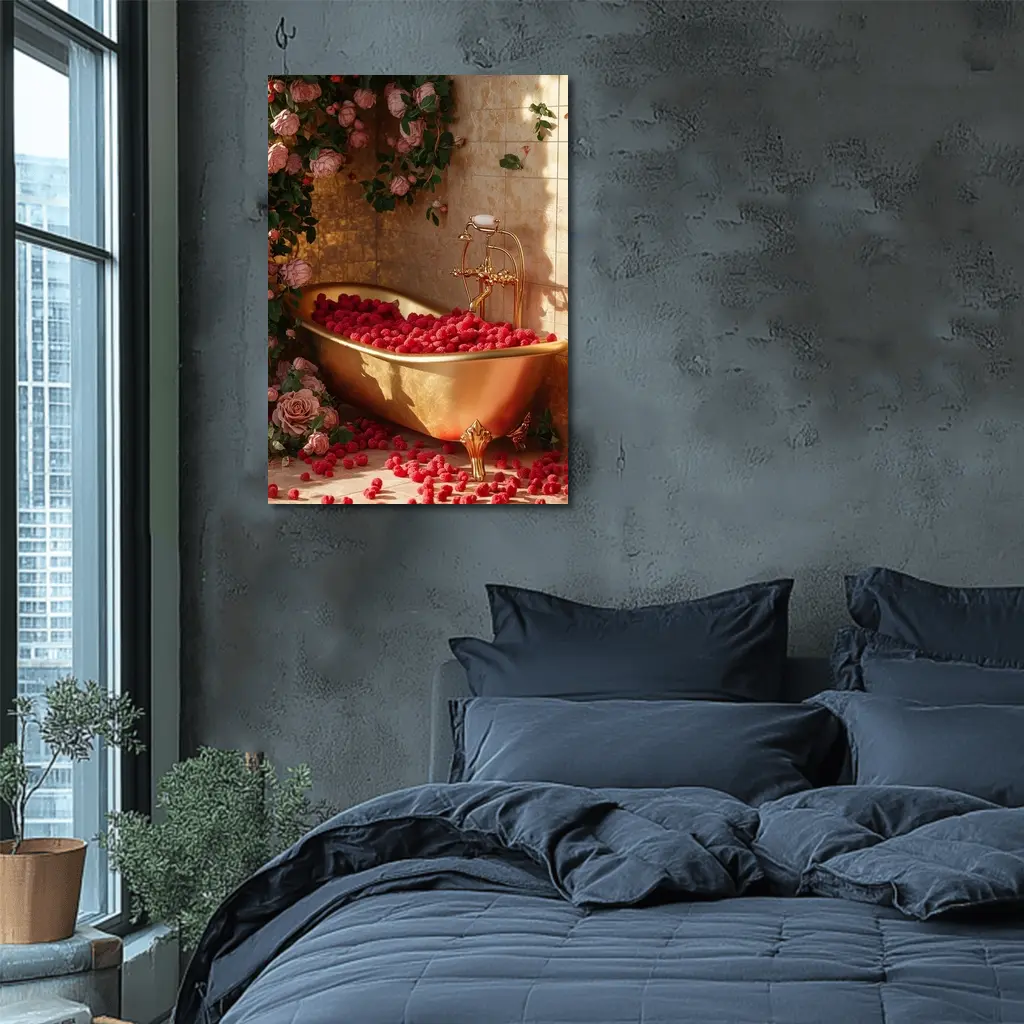 Gold Bathtub Roses Raspberries Luxury Interior – Wall Art