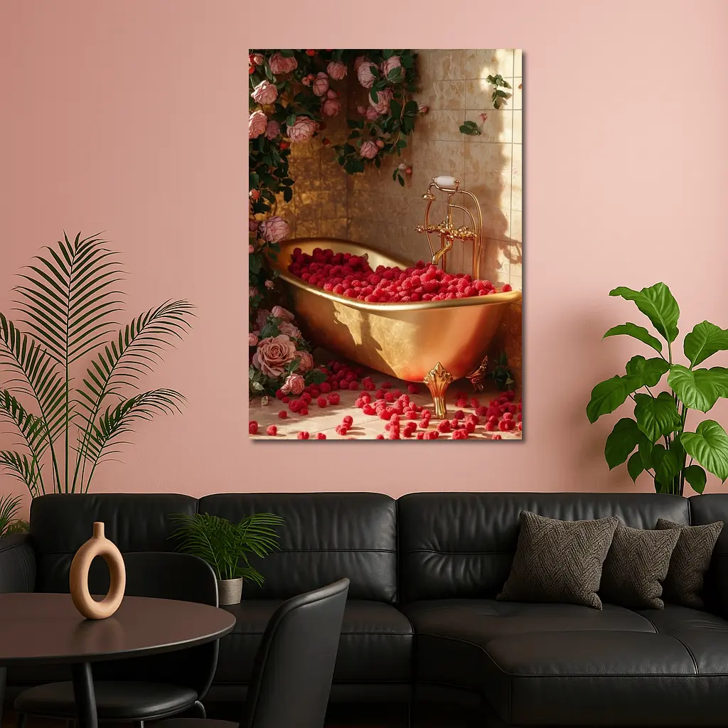 Gold Bathtub Roses Raspberries Luxury Interior – Wall Art