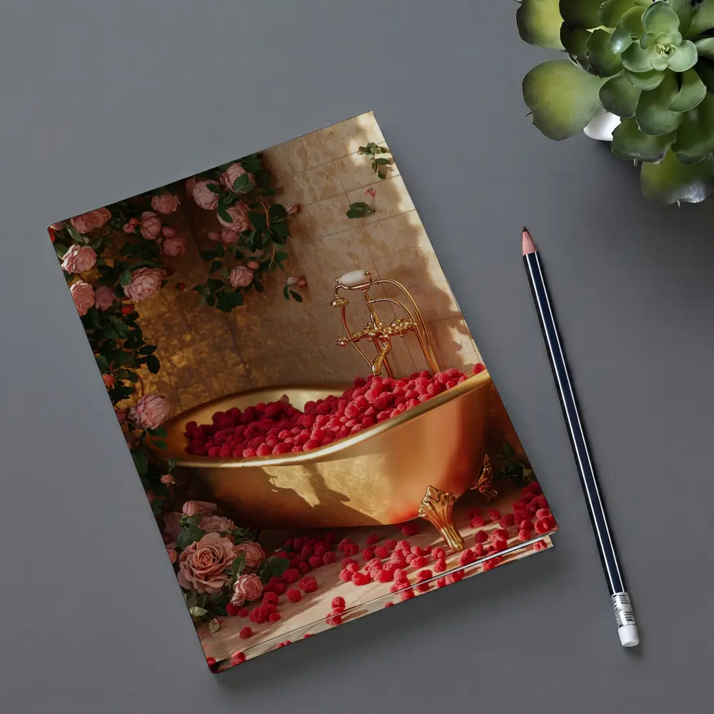 Gold Bathtub Roses Raspberries Luxury Interior – Notebooks