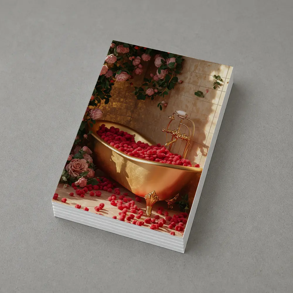 Gold Bathtub Roses Raspberries Luxury Interior – Postcards