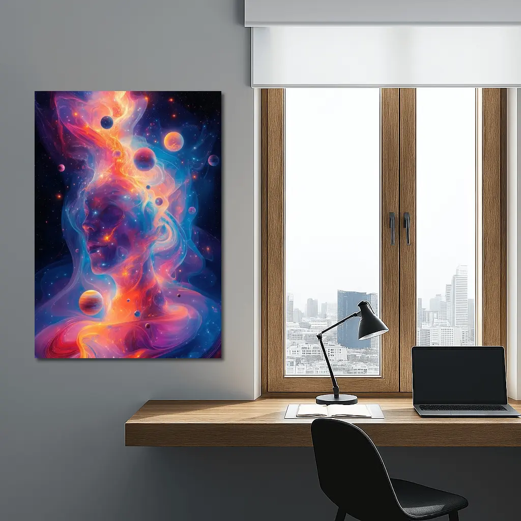Cosmic Human Figure Swirling Nebula Space Art – Wall Art