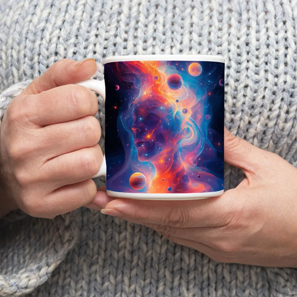 Cosmic Human Figure Swirling Nebula Space Art – Mugs