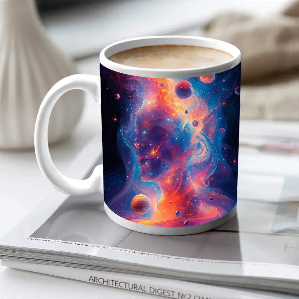 Cosmic Human Figure Swirling Nebula Space Art – Mugs