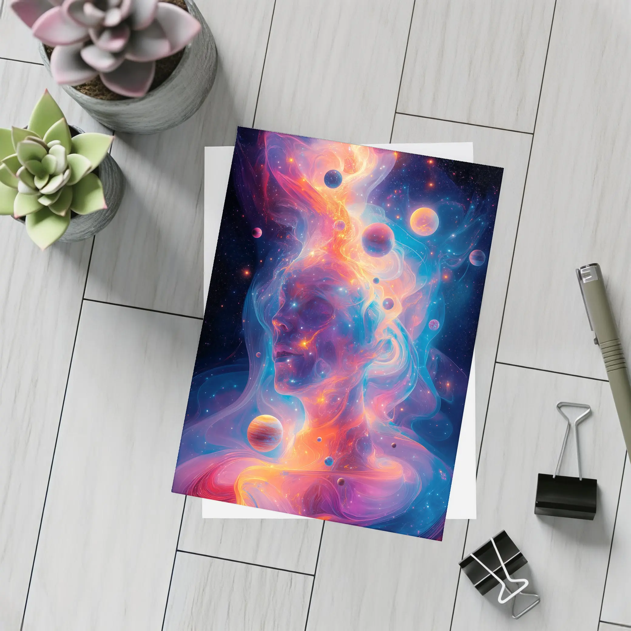 Cosmic Human Figure Swirling Nebula Space Art – Postcards