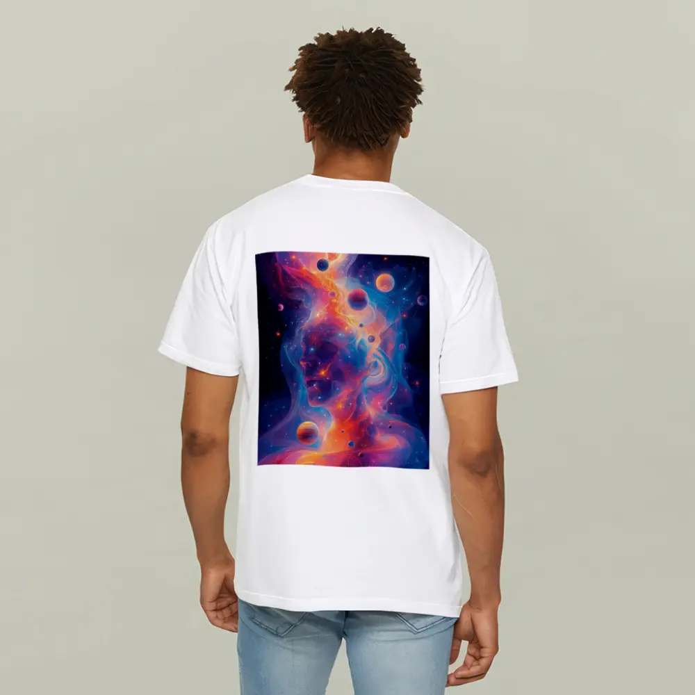 Cosmic Human Figure Swirling Nebula Space Art – T-Shirts