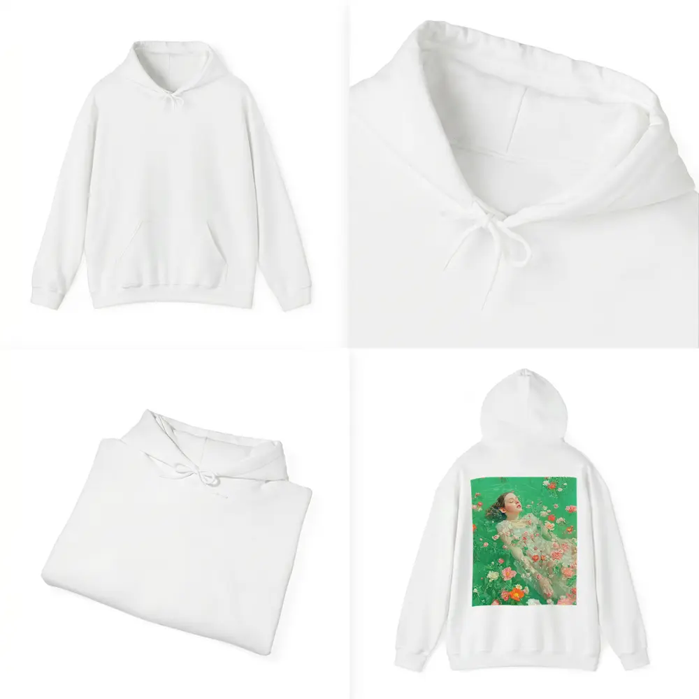 Woman Floating Among Pink Flowers Green Water – Hoodies