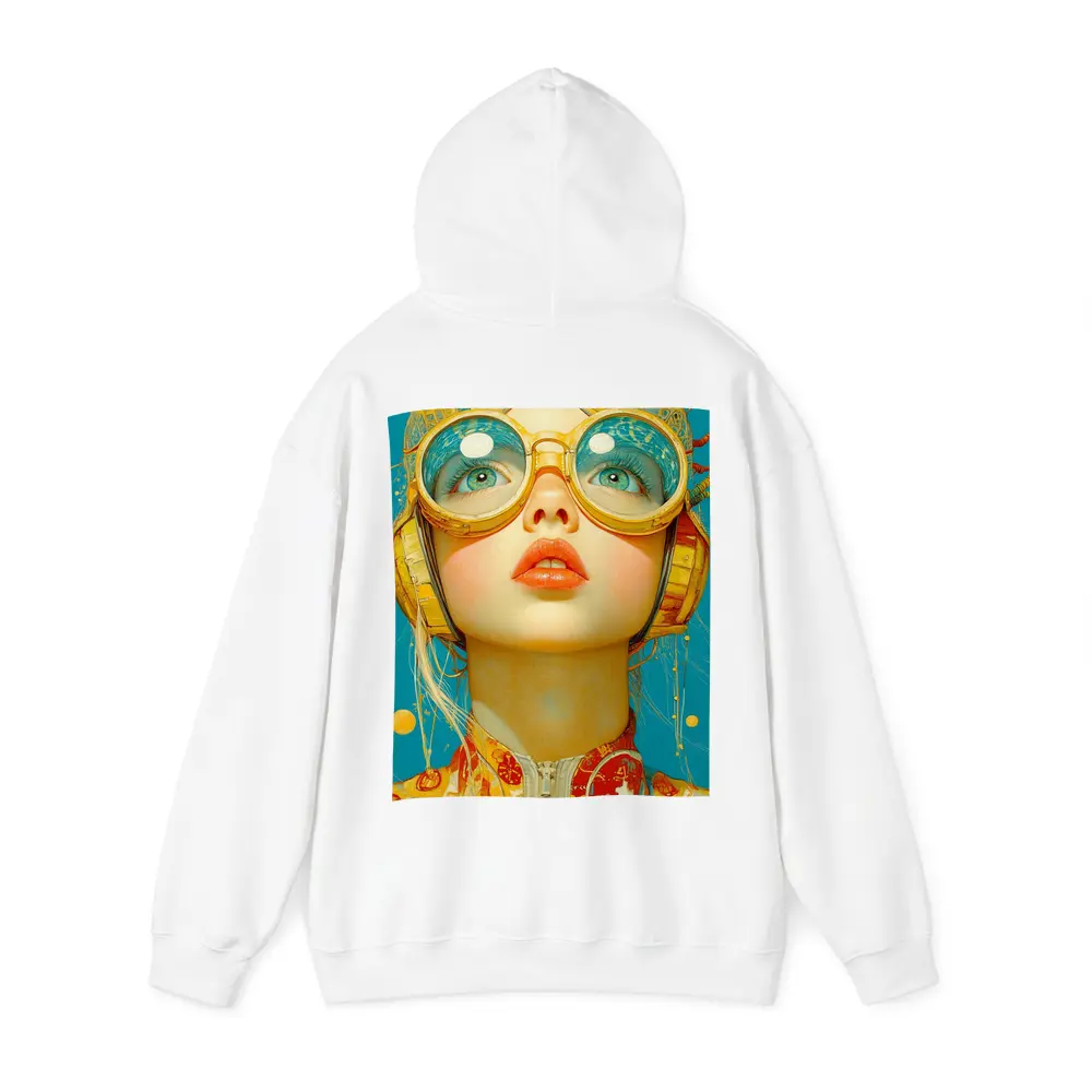 Retro Girl With Golden Goggles Blue Background – Hoodies