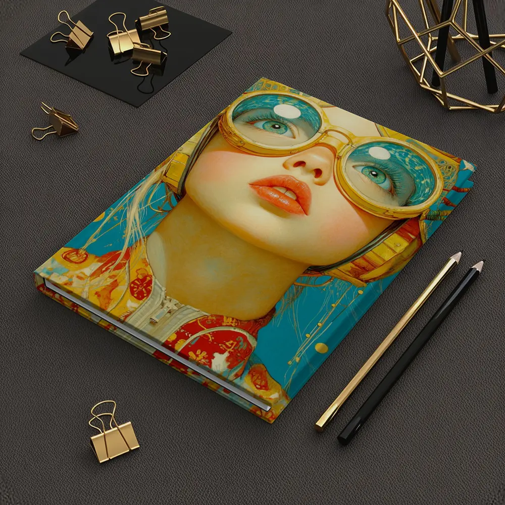 Retro Girl With Golden Goggles Blue Background – Notebooks