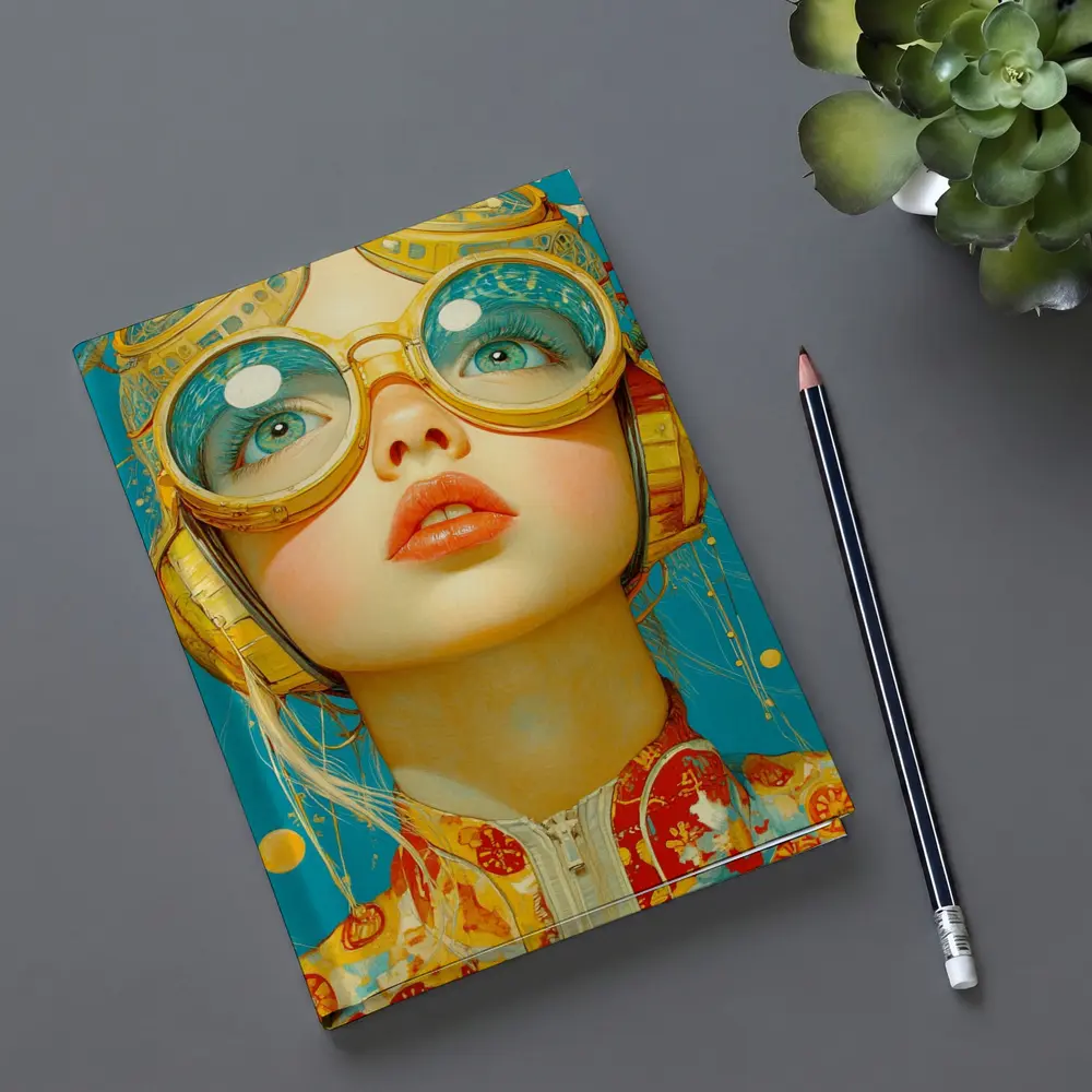 Retro Girl With Golden Goggles Blue Background – Notebooks