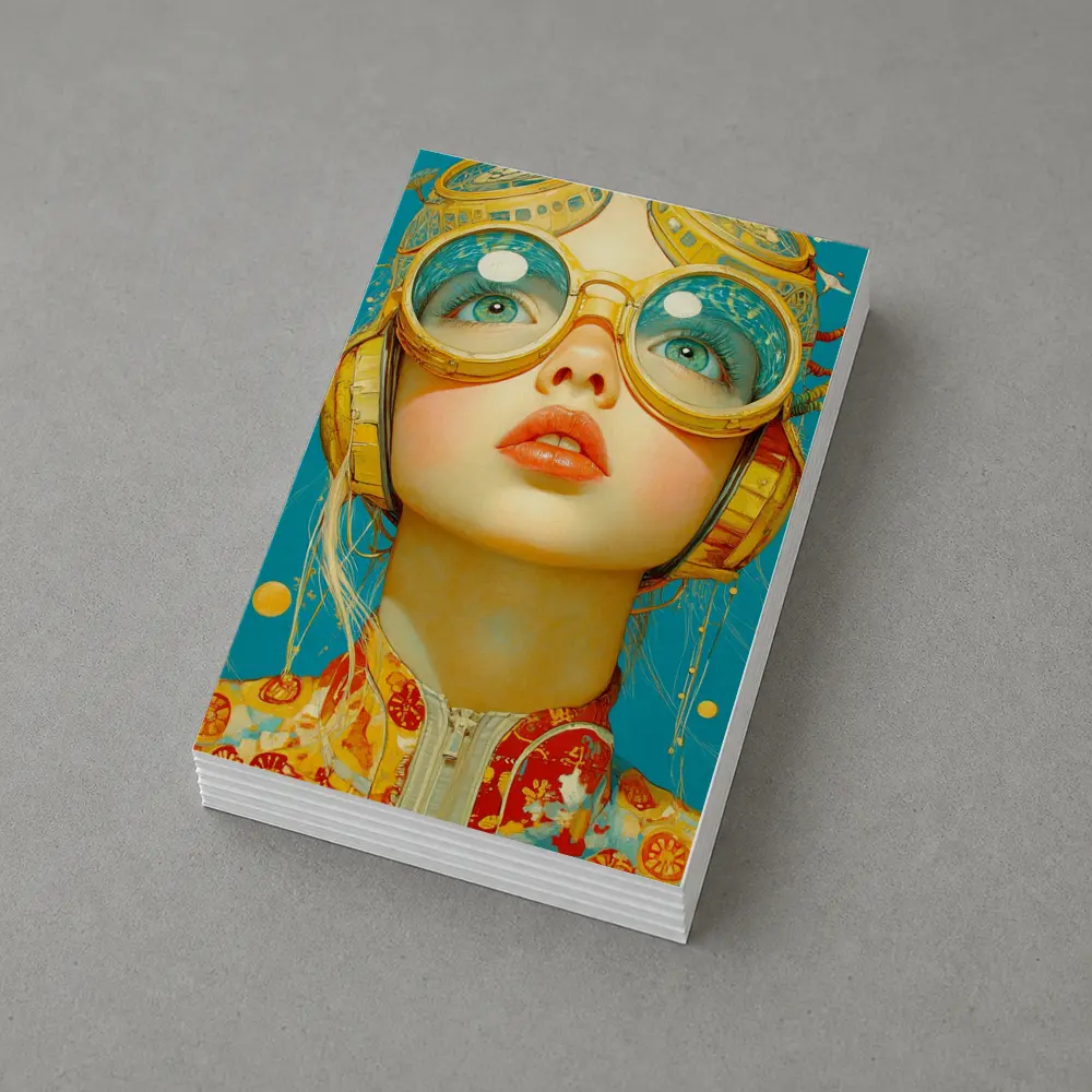 Retro Girl With Golden Goggles Blue Background – Postcards