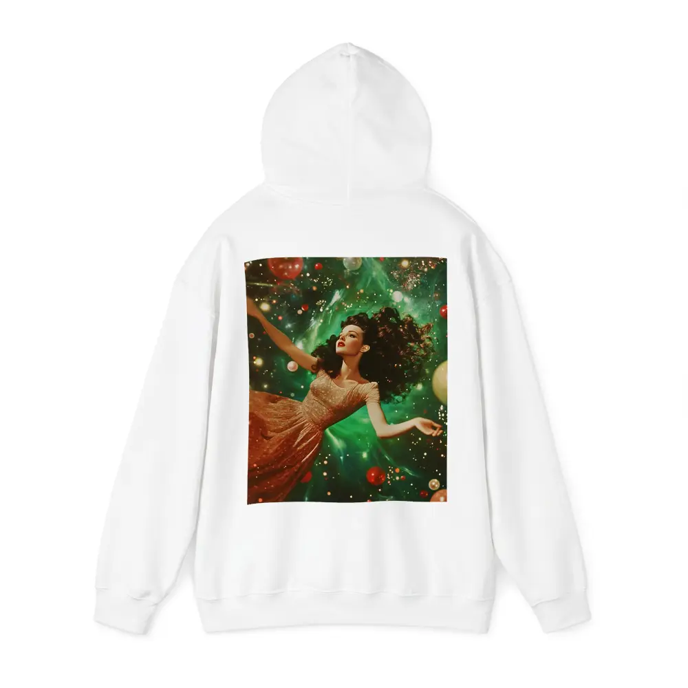 Retro Woman Floating Christmas Ornaments Green Background – Hoodies