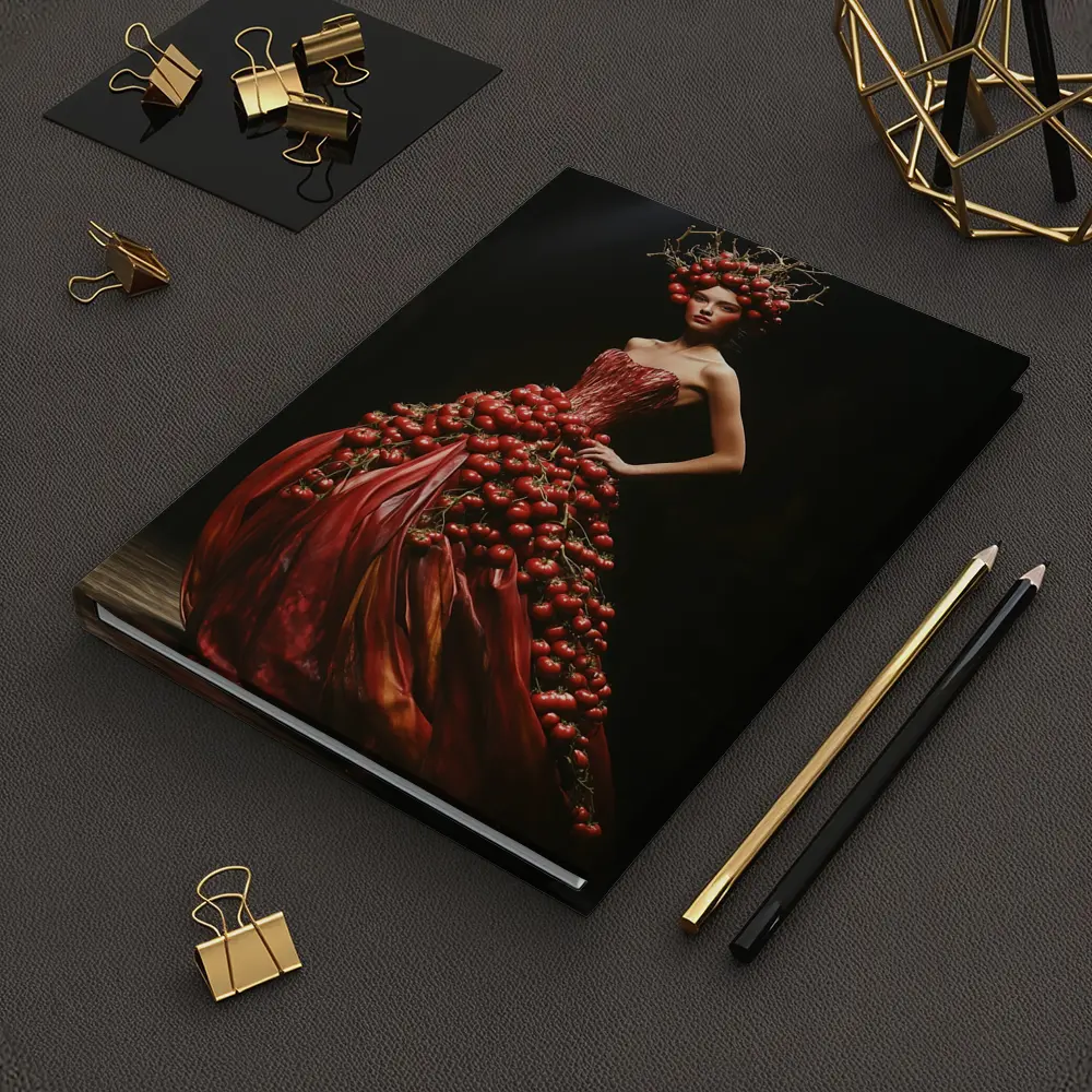 Woman Tomato Dress Fashion Dark Background – Notebooks