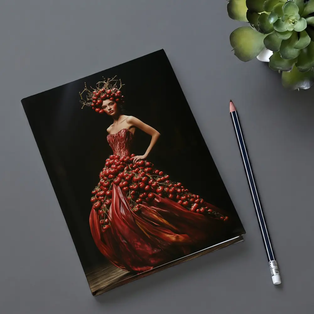 Woman Tomato Dress Fashion Dark Background – Notebooks