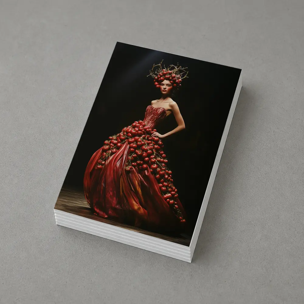 Woman Tomato Dress Fashion Dark Background – Postcards