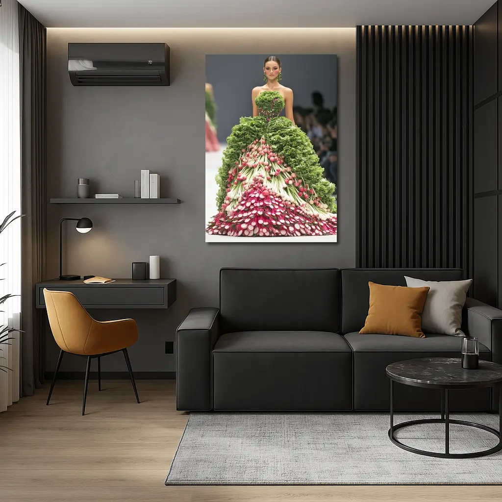 Fashion Model Wearing Vegetable Gown Runway – Wall Art