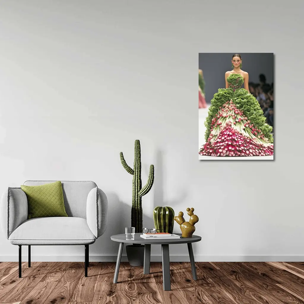 Fashion Model Wearing Vegetable Gown Runway – Wall Art