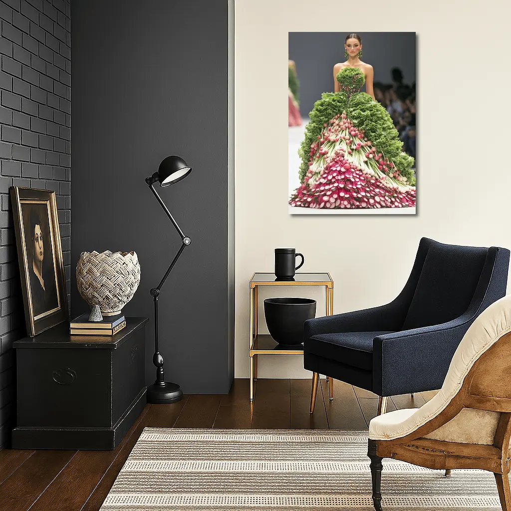 Fashion Model Wearing Vegetable Gown Runway – Wall Art