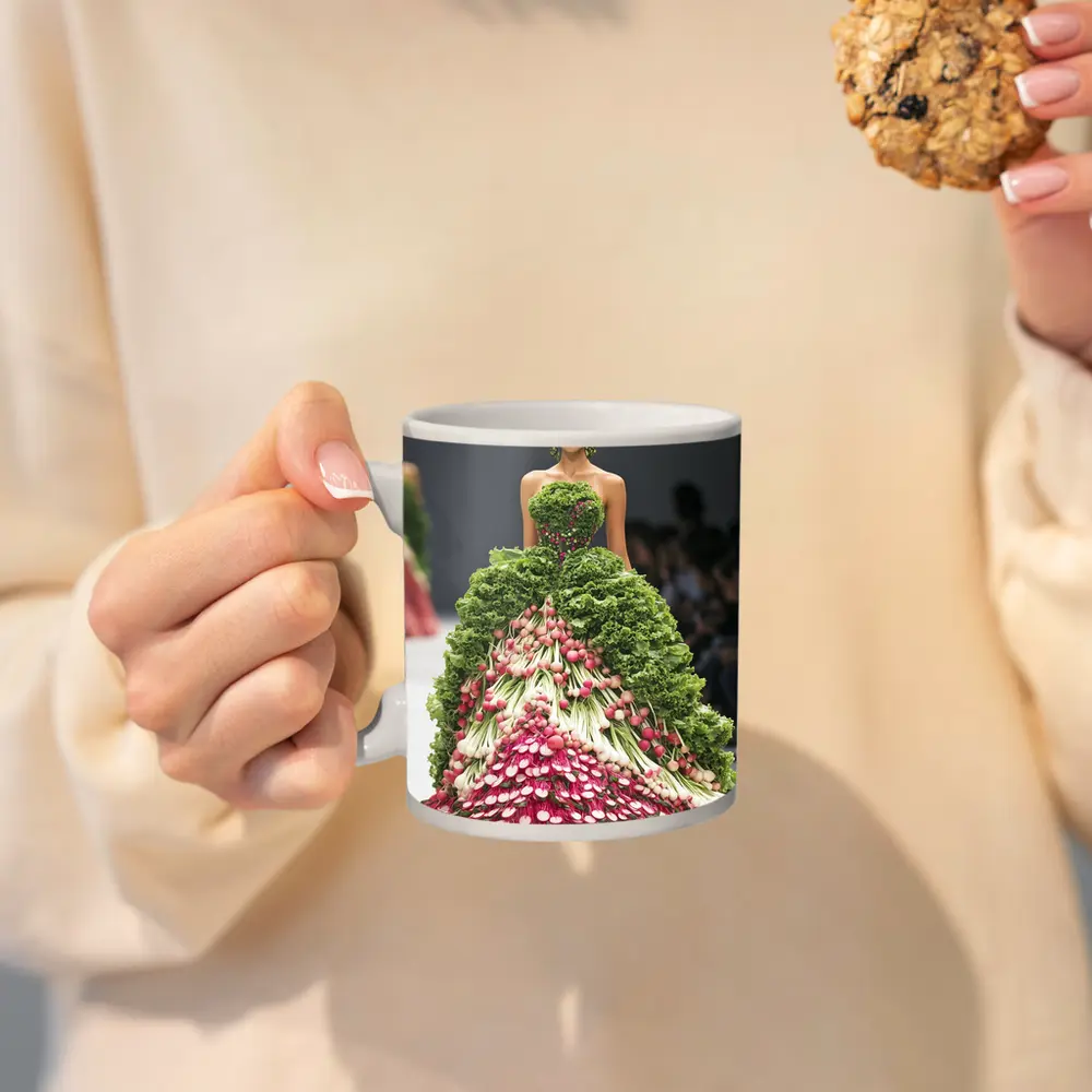 Fashion Model Wearing Vegetable Gown Runway – Mugs