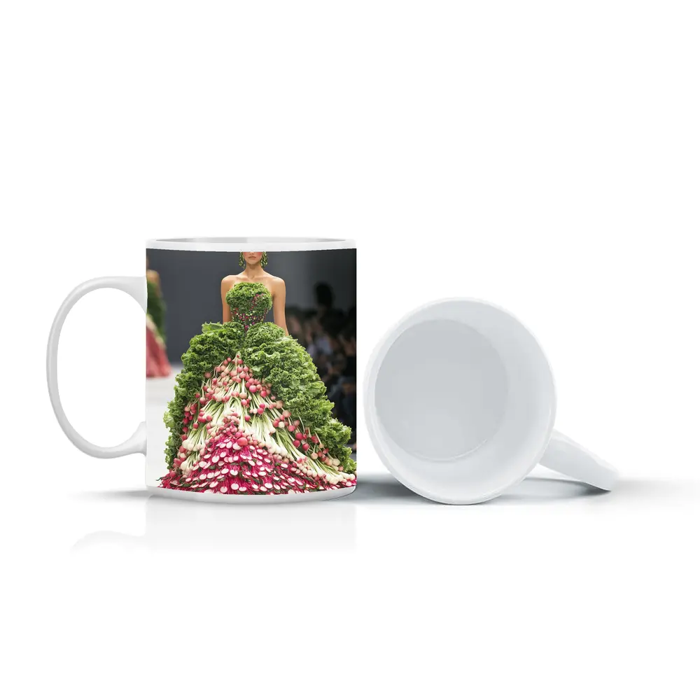 Fashion Model Wearing Vegetable Gown Runway – Mugs