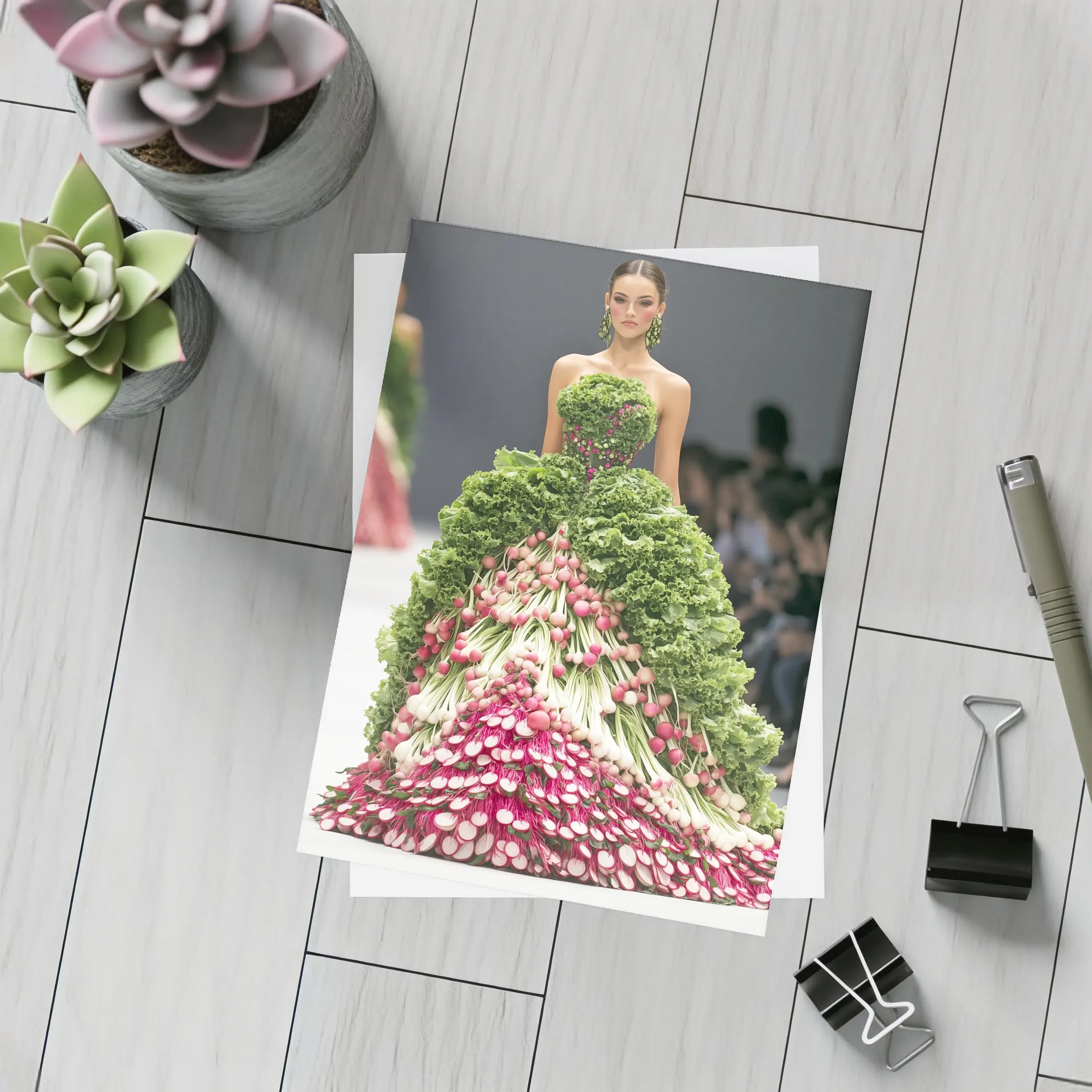 Fashion Model Wearing Vegetable Gown Runway – Postcards