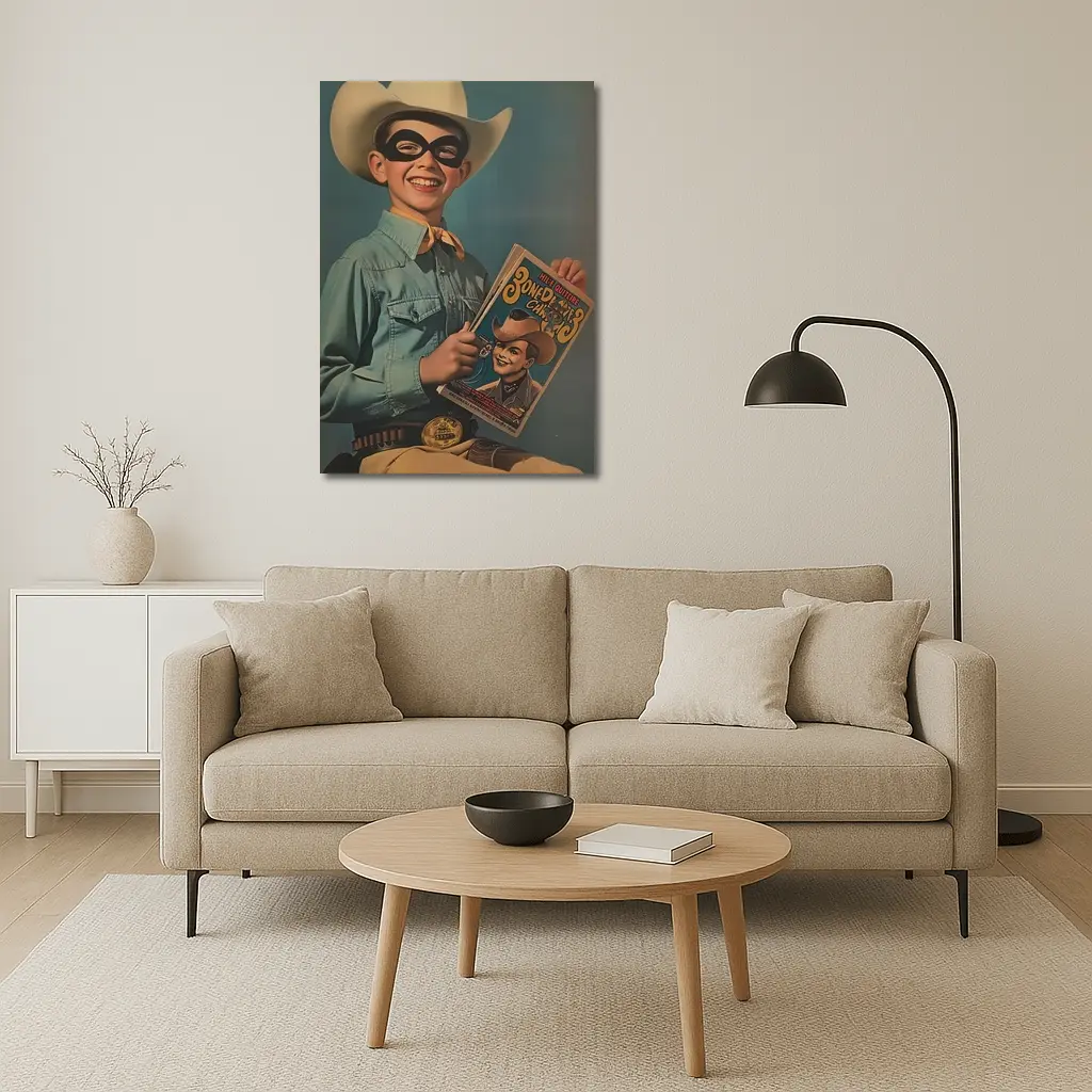 Retro Boy Cowboy Mask Comic Book Art – Wall Art