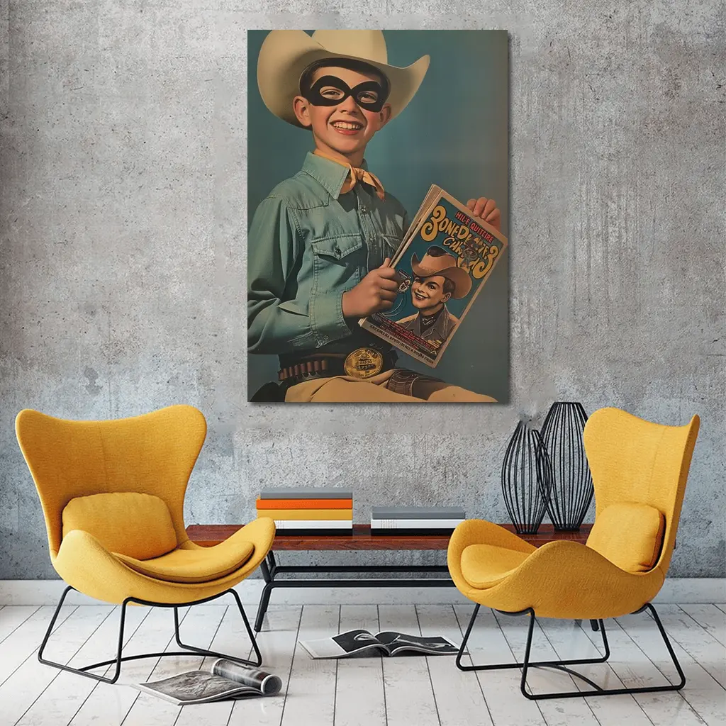 Retro Boy Cowboy Mask Comic Book Art – Wall Art