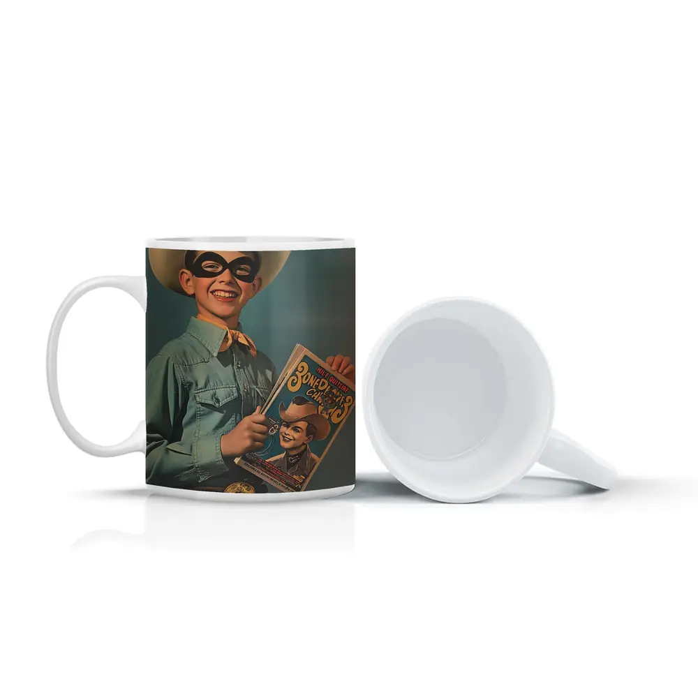 Retro Boy Cowboy Mask Comic Book Art – Mugs