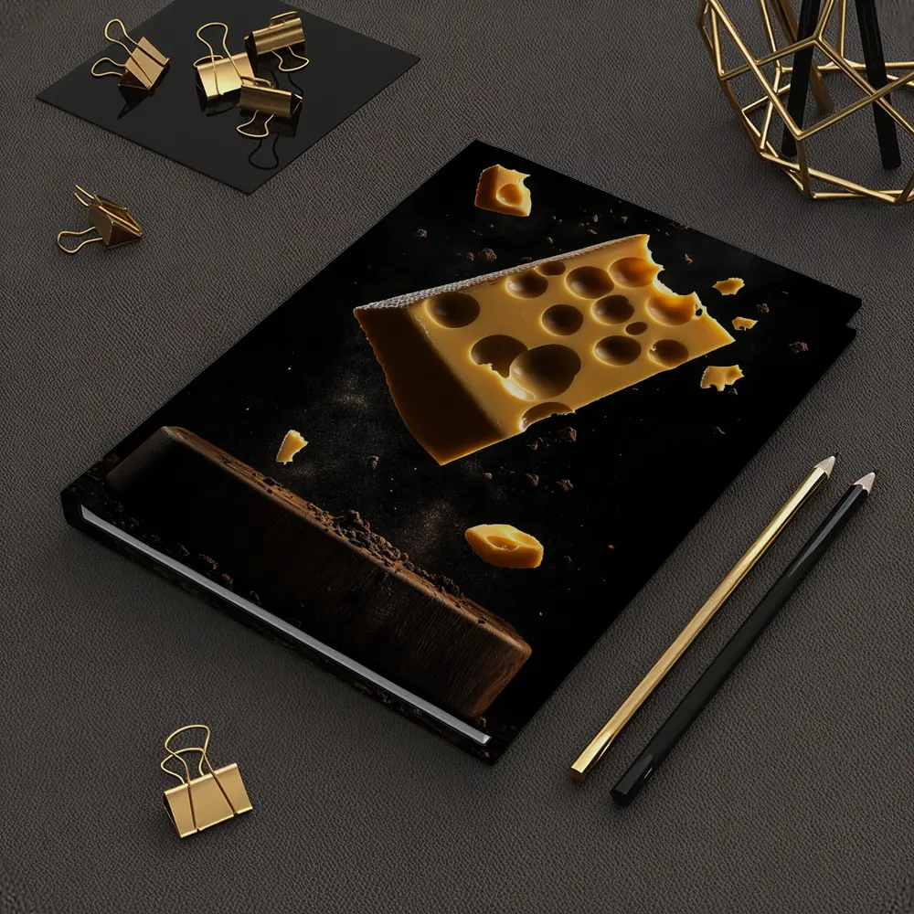 Swiss Cheese Block Floating Dark Background – Notebooks